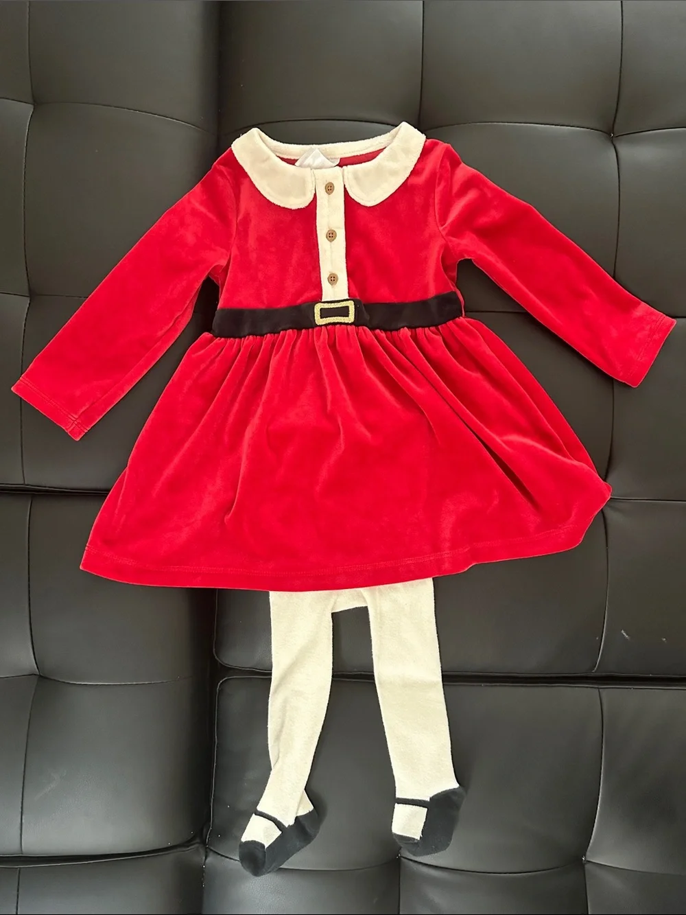 Carter's Red Velvet Holiday Dress with Cream Tights